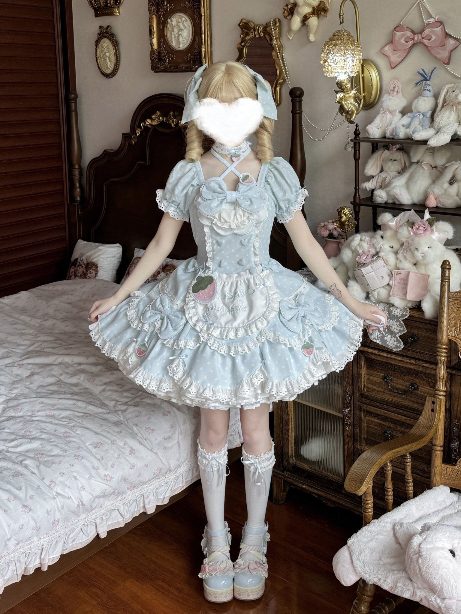 Strawberry Dot Kawaii Lolita Dress - LolitaEraBlue DressXSStrawberry Dot Kawaii Lolita Dress