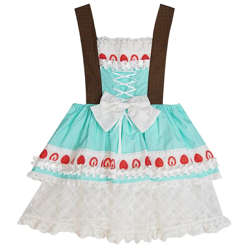 Daytoday daily research institute strawberry flavor polka dot floral print stitching bow small wings tank top