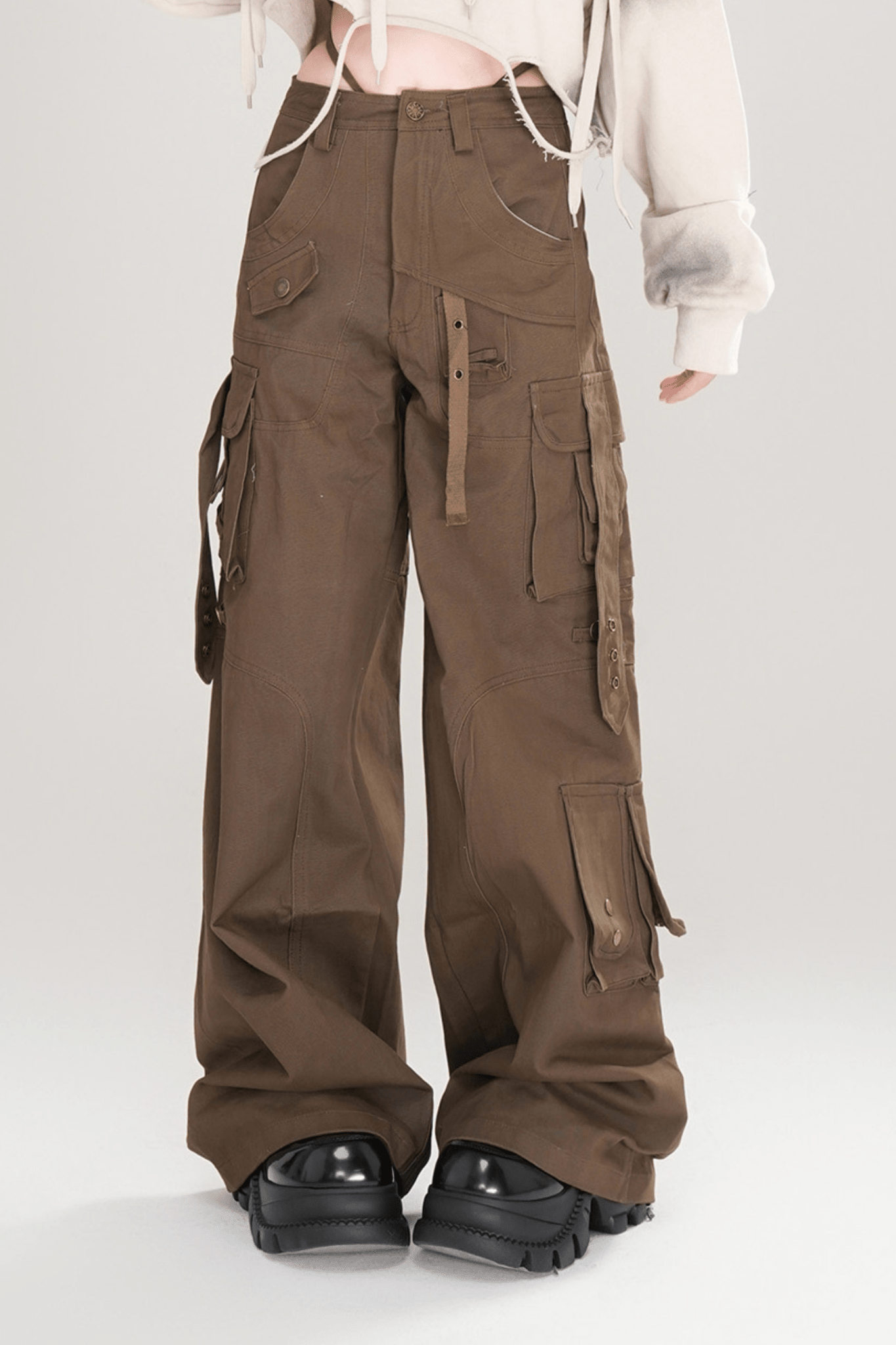 Streetwear Vintage Low - Waist Cargo Pants - LolitaEraBrownSStreetwear Vintage Low - Waist Cargo Pants