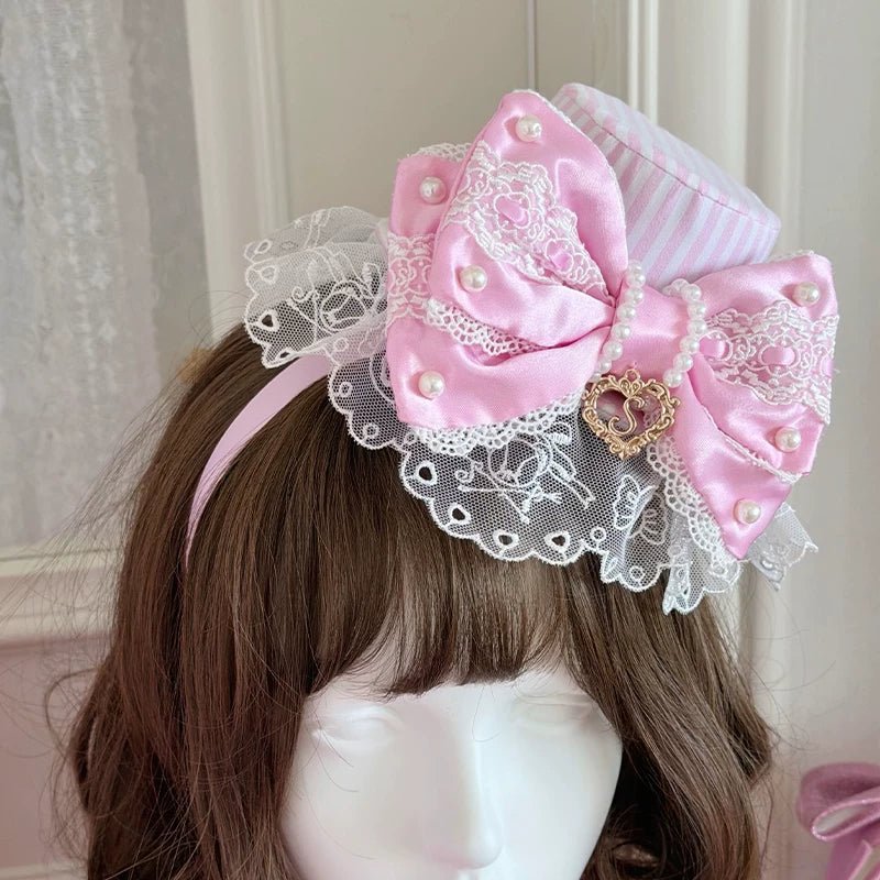 Striped Sweetheart Vintage Pearl Pink Lolita OP Dress Set - LolitaEra