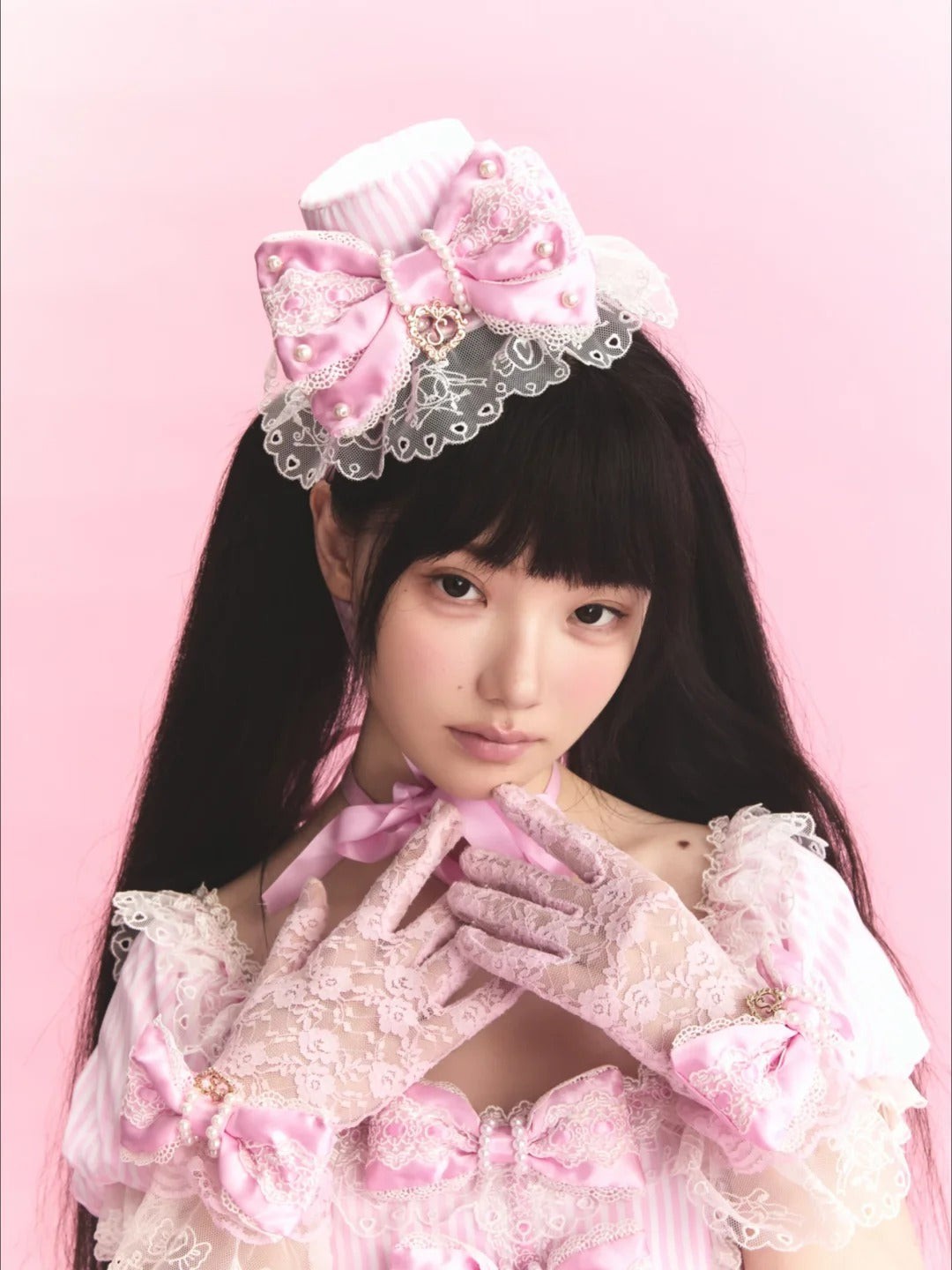 Striped Sweetheart Vintage Pearl Pink Lolita OP Dress Set - LolitaEra