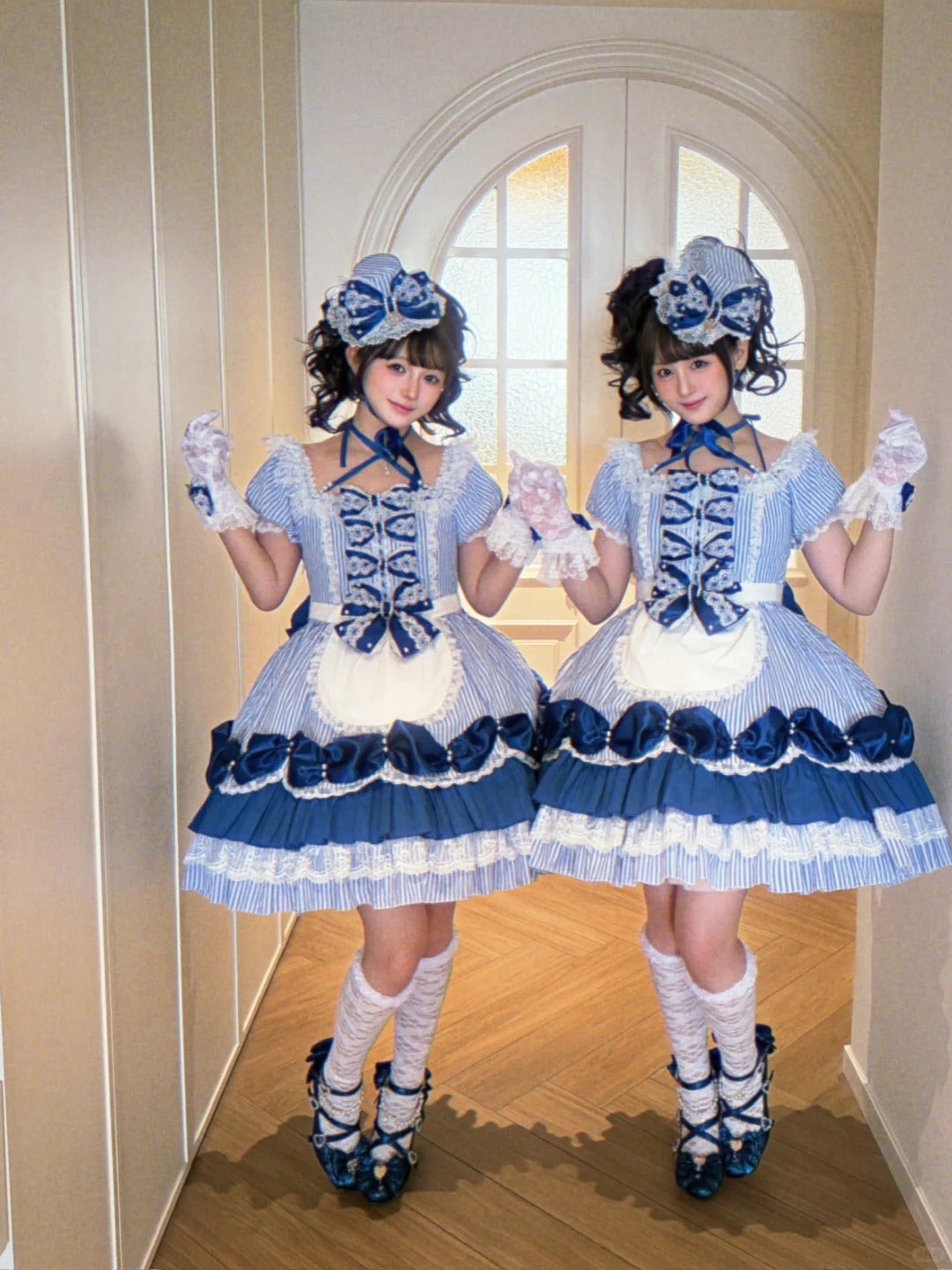 Striped Sweetheart Vintage Pearl Pink Lolita OP Dress Set - LolitaEra