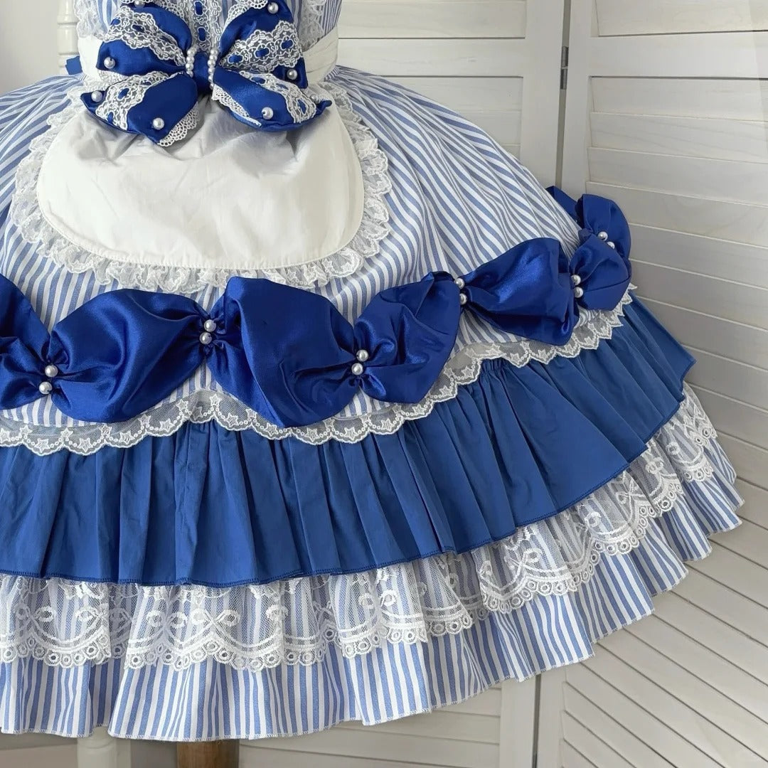 Striped Sweetheart Vintage Pearl Pink Lolita OP Dress Set - LolitaEra