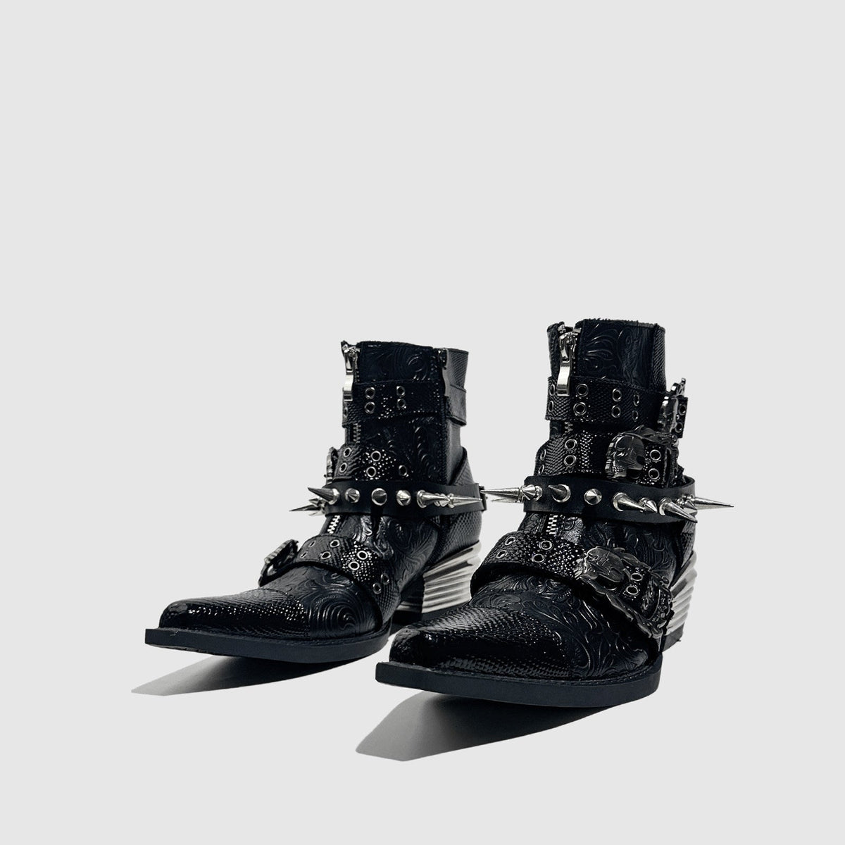 Studded Dark Gothic Punk‑Style Combat Ankle Boots - LolitaEra