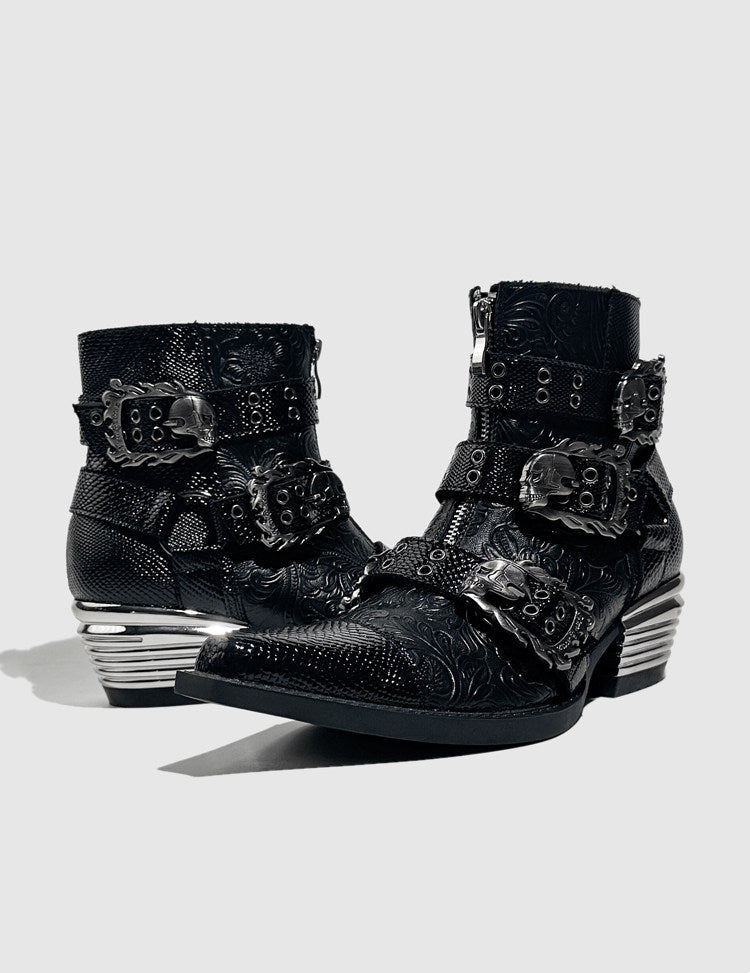 Studded Dark Gothic Punk‑Style Combat Ankle Boots - LolitaEra