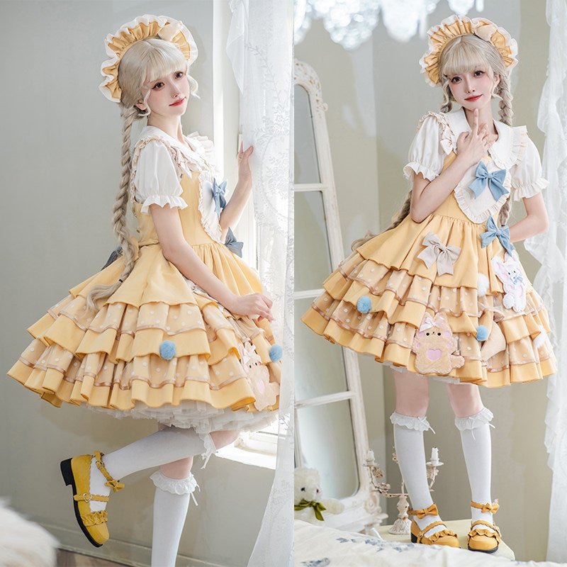Sunny Bear Picnic Lolita Yellow JSK Dress - LolitaEraShirtSSunny Bear Picnic Lolita Yellow JSK Dress