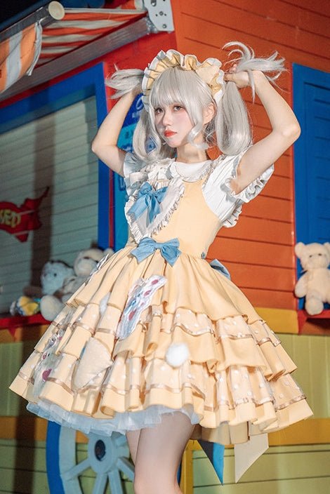 Sunny Bear Picnic Lolita Yellow JSK Dress - LolitaEraYellow JSKSSunny Bear Picnic Lolita Yellow JSK Dress
