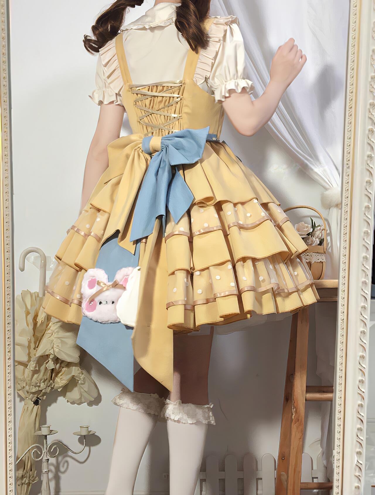 Sunny Bear Picnic Lolita Yellow JSK Dress - LolitaEraYellow JSKSSunny Bear Picnic Lolita Yellow JSK Dress