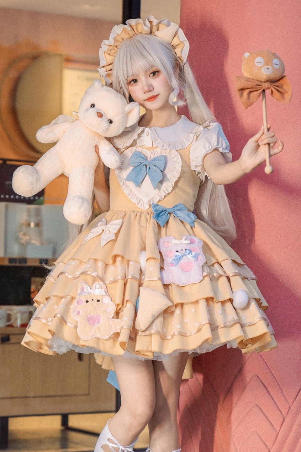 Sunny Bear Picnic Lolita Yellow JSK Dress - LolitaEraYellow JSKSSunny Bear Picnic Lolita Yellow JSK Dress