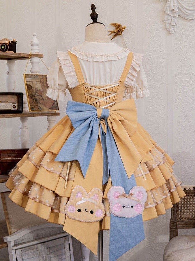 Sunny Bear Picnic Lolita Yellow JSK Dress - LolitaEraYellow JSKSSunny Bear Picnic Lolita Yellow JSK Dress