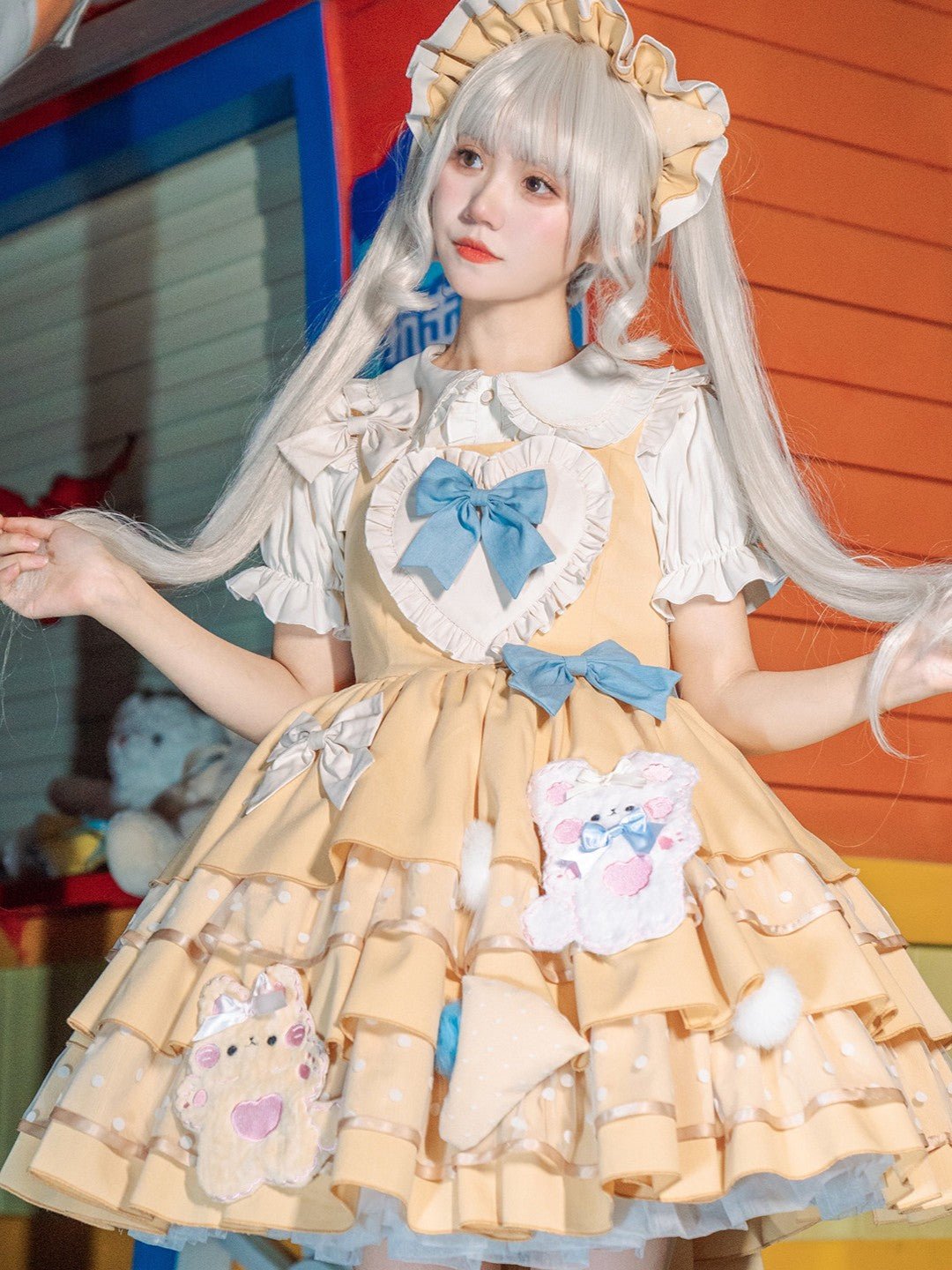 Sunny Bear Picnic Lolita Yellow JSK Dress - LolitaEraYellow JSKSSunny Bear Picnic Lolita Yellow JSK Dress