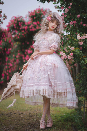 Sunset Land Embroidered Wedding Lolita Full Set 1235 - LolitaEraPink SetSSunset Land Embroidered Wedding Lolita Full Set 1235