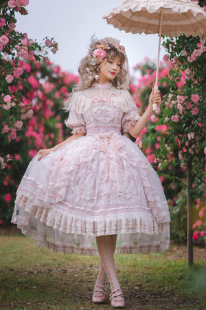 Sunset Land Embroidered Wedding Lolita Full Set 1235 - LolitaEraPink SetSSunset Land Embroidered Wedding Lolita Full Set 1235