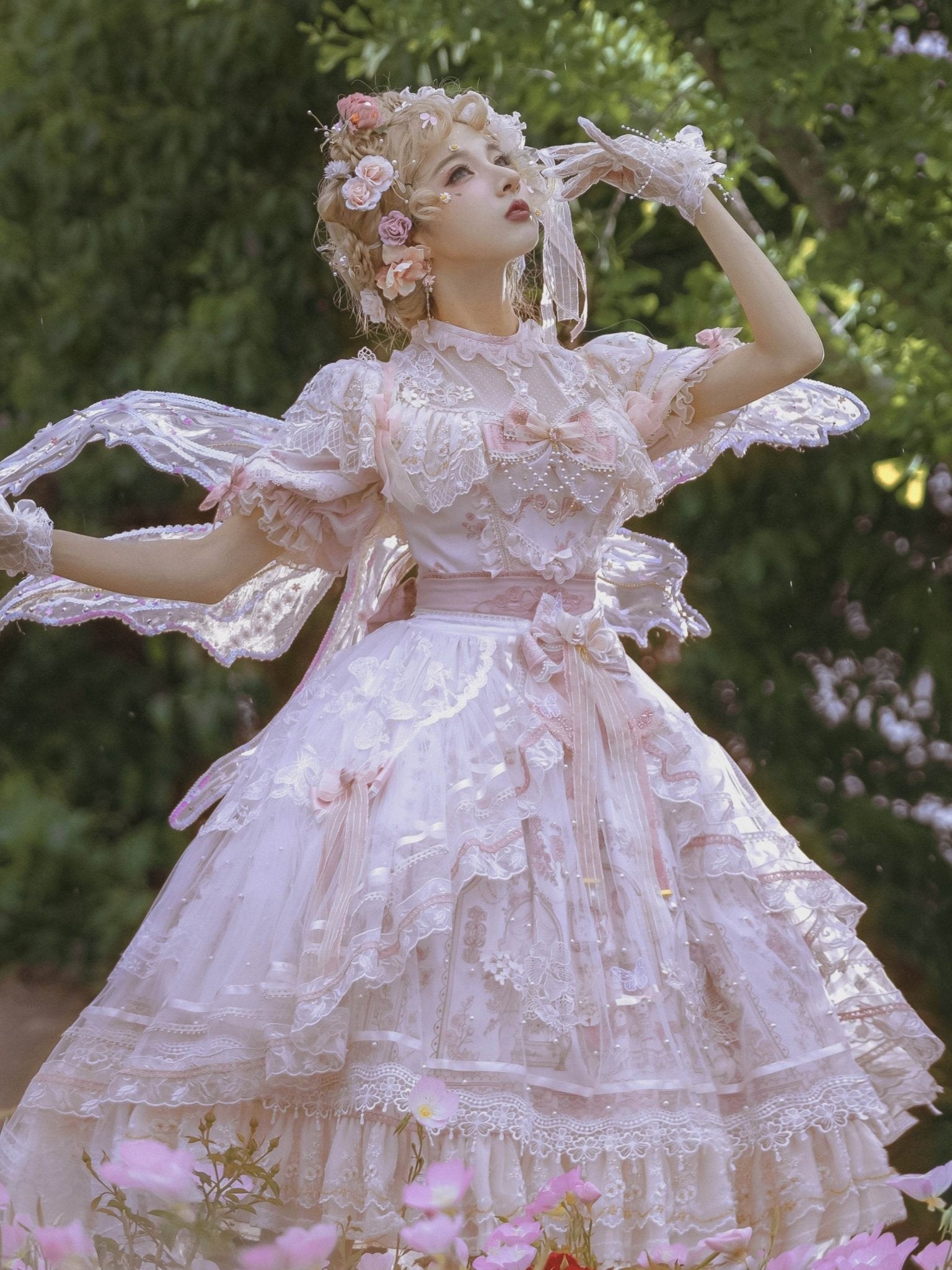 Sunset Land Embroidered Wedding Lolita Full Set 1235 - LolitaEraPink SetSSunset Land Embroidered Wedding Lolita Full Set 1235