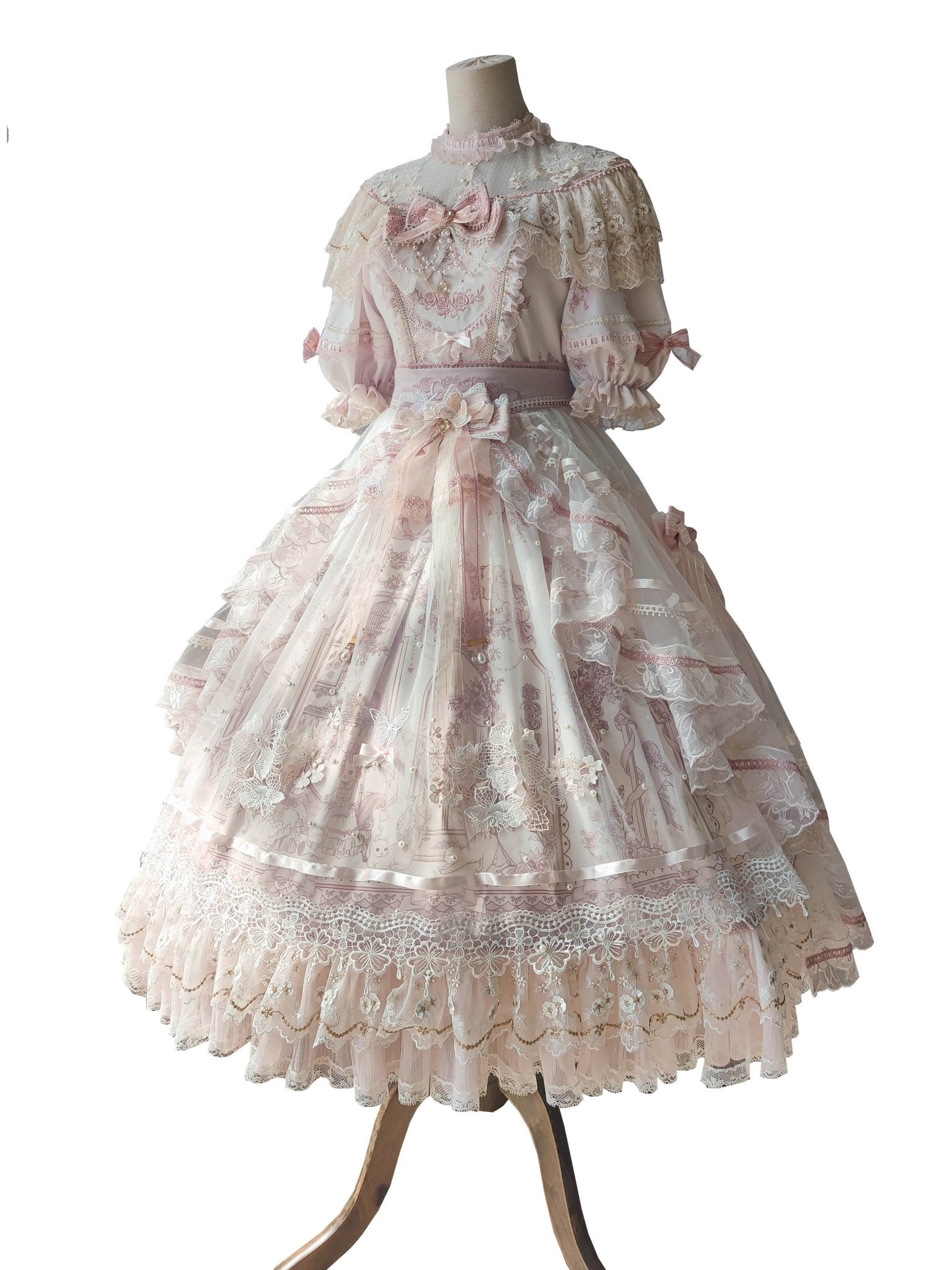 Sunset Land Embroidered Wedding Lolita Full Set 1235 - LolitaEraPink SetSSunset Land Embroidered Wedding Lolita Full Set 1235