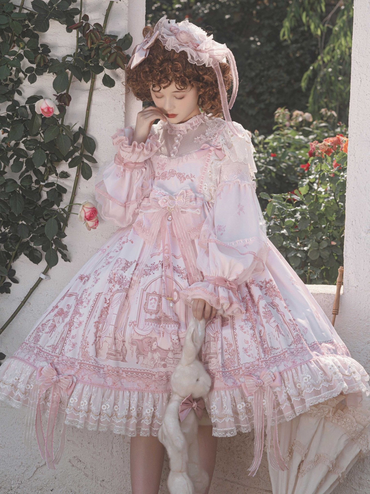 Sunset Land Embroidered Wedding Lolita Full Set 1235 - LolitaEraPink SetSSunset Land Embroidered Wedding Lolita Full Set 1235