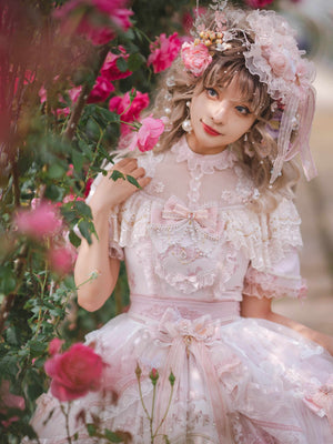 Sunset Land Embroidered Wedding Lolita Full Set 1235 - LolitaEraPink SetSSunset Land Embroidered Wedding Lolita Full Set 1235