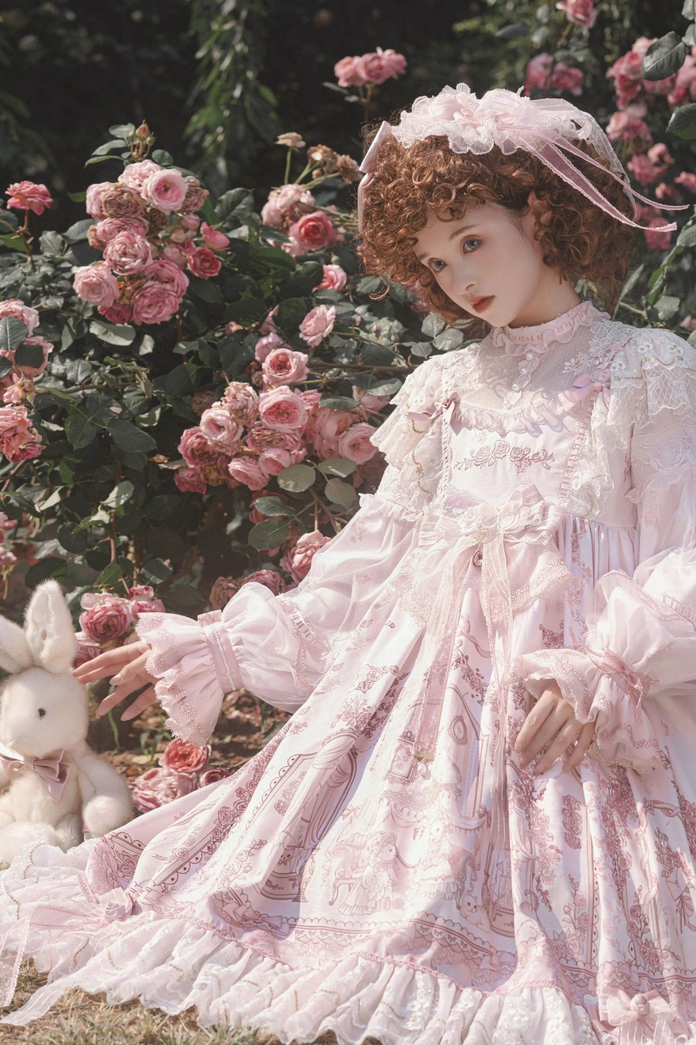 Sunset Land Embroidered Wedding Lolita Full Set 1235 - LolitaEraPink SetSSunset Land Embroidered Wedding Lolita Full Set 1235