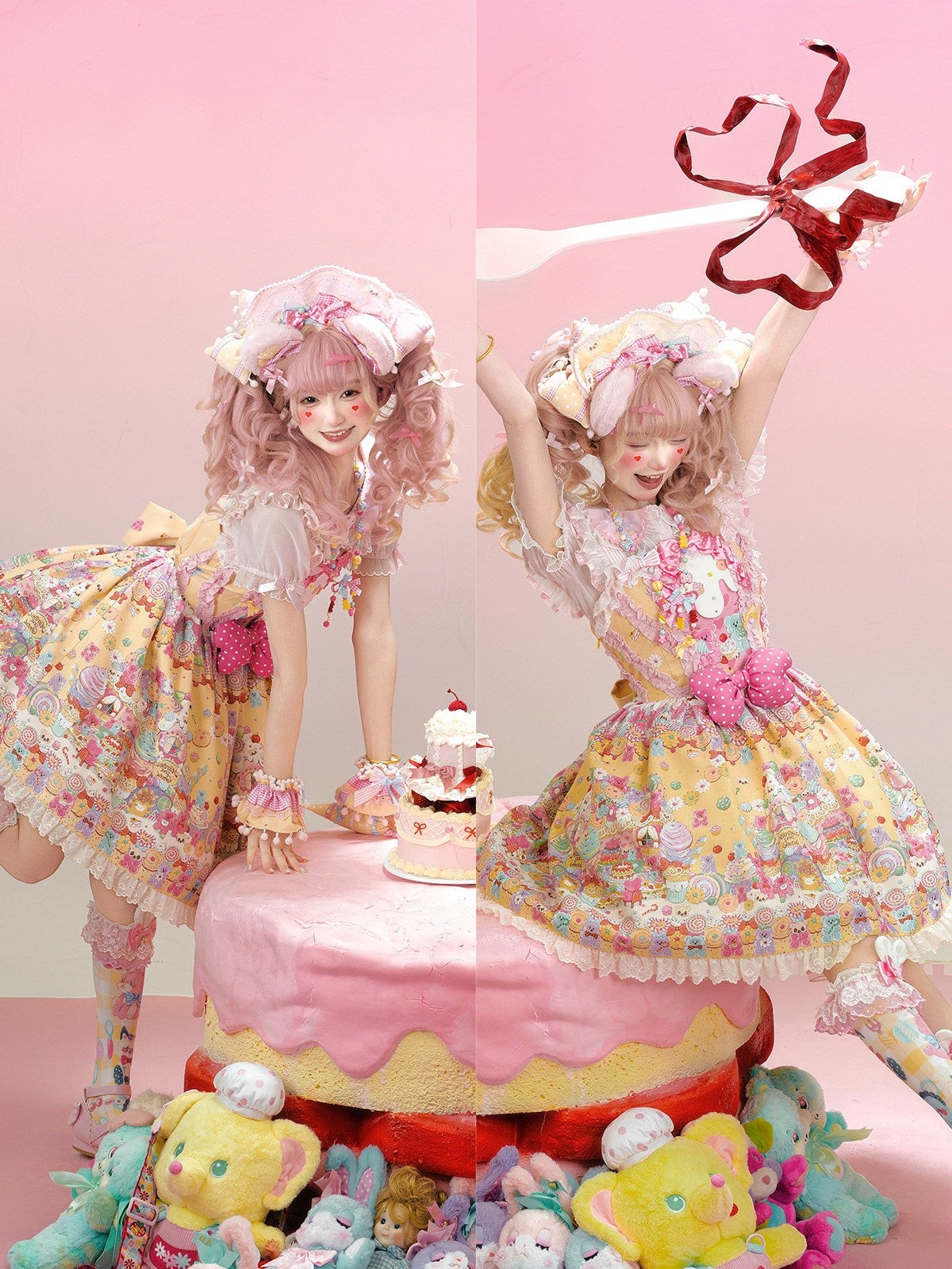 Sweet Candy House Yellow Unicorn Print Sweet Lolita Suspender JSK Dress - LolitaEra