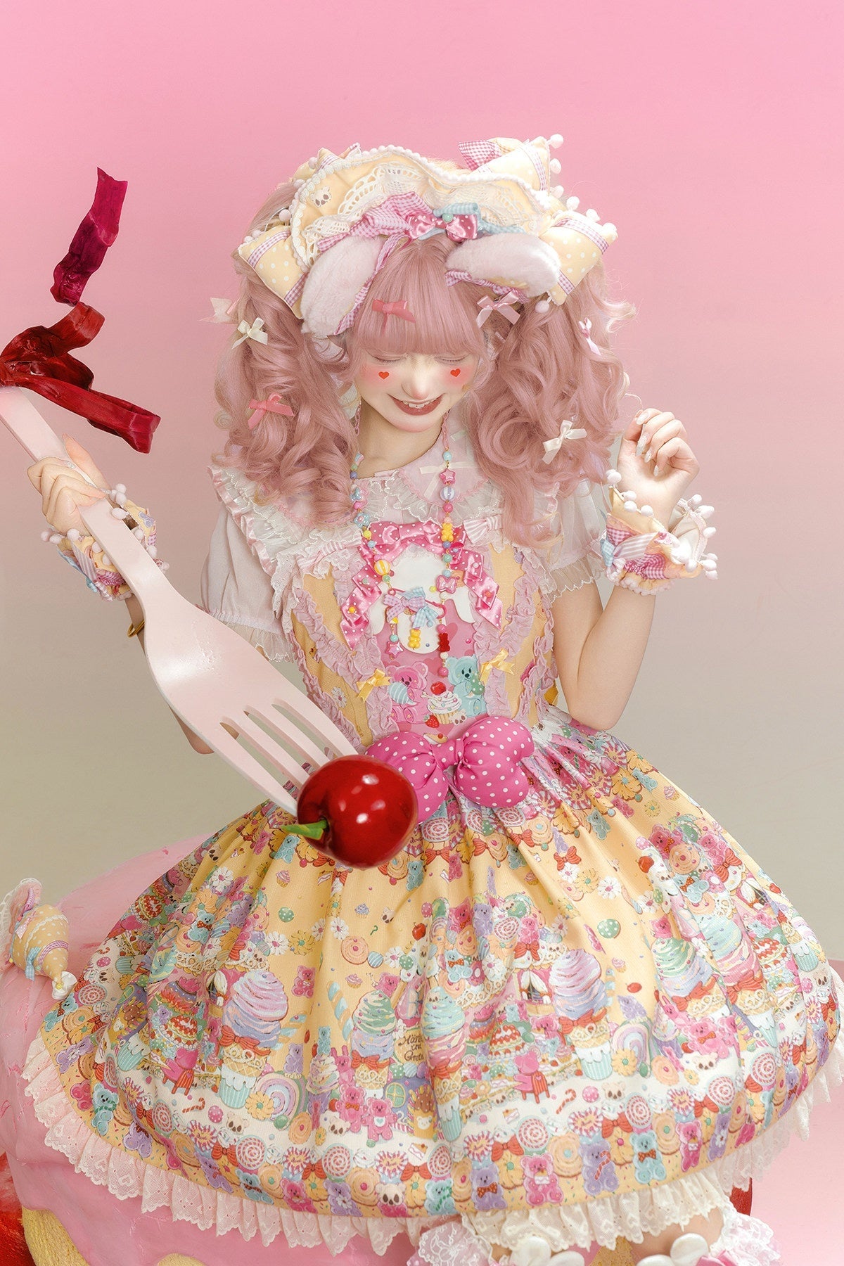 Sweet Candy House Yellow Unicorn Print Sweet Lolita Suspender JSK Dress - LolitaEra