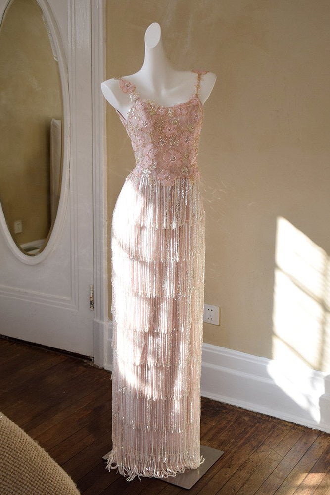 Sweet Dream Glitter Tassel Sequin Luxury Evening Gown - LolitaEraPinkSSweet Dream Glitter Tassel Sequin Luxury Evening Gown