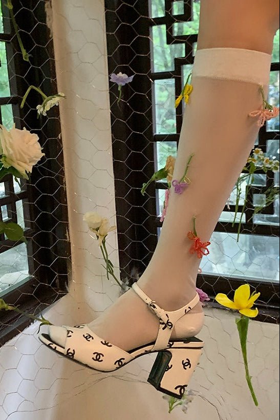 Sweet Flower Pendant Accent Socks - LolitaEraWhiteSweet Flower Pendant Accent Socks