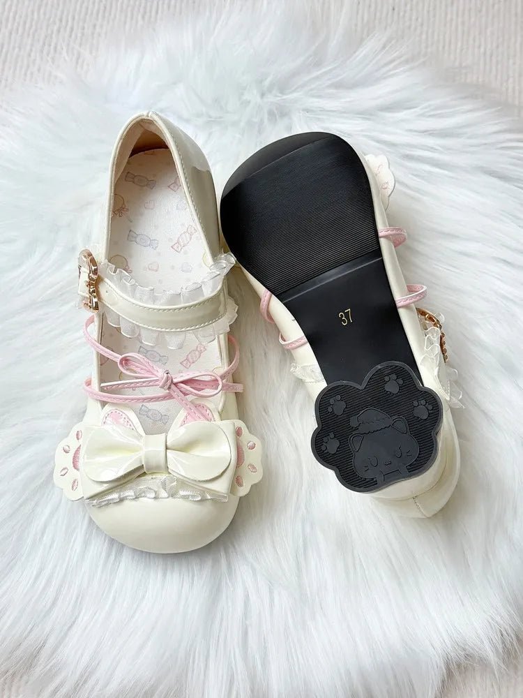 Sweet Kitty Party Lolita Cat Paw Bow Round Toe High Heel Lolita Shoes - LolitaEra