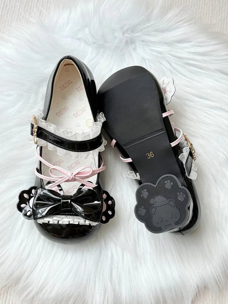 Sweet Kitty Party Lolita Cat Paw Bow Round Toe High Heel Lolita Shoes - LolitaEra