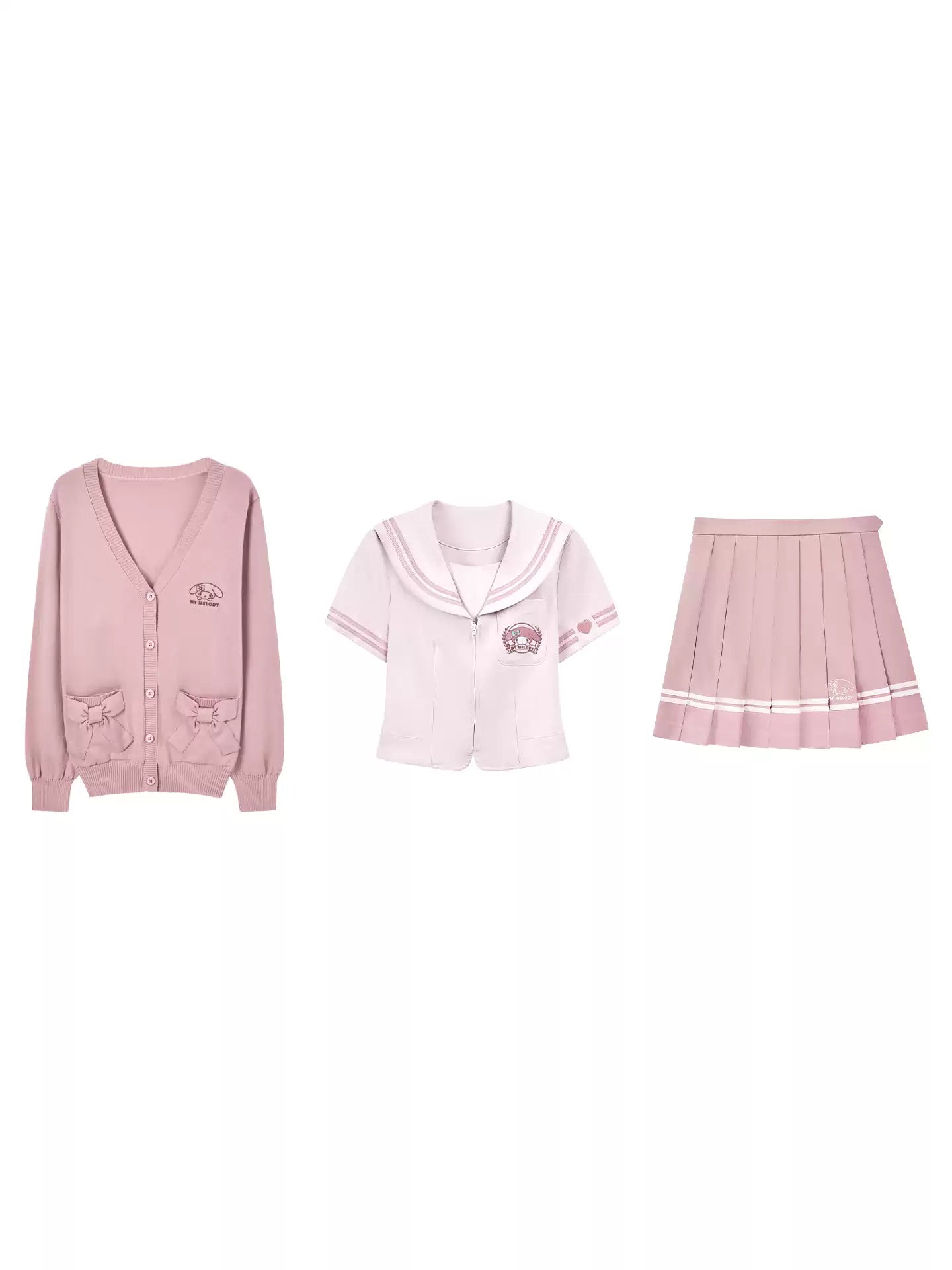 Sweet Korean Style Pink Knit Cardigan Sweater JK Uniform Set Women