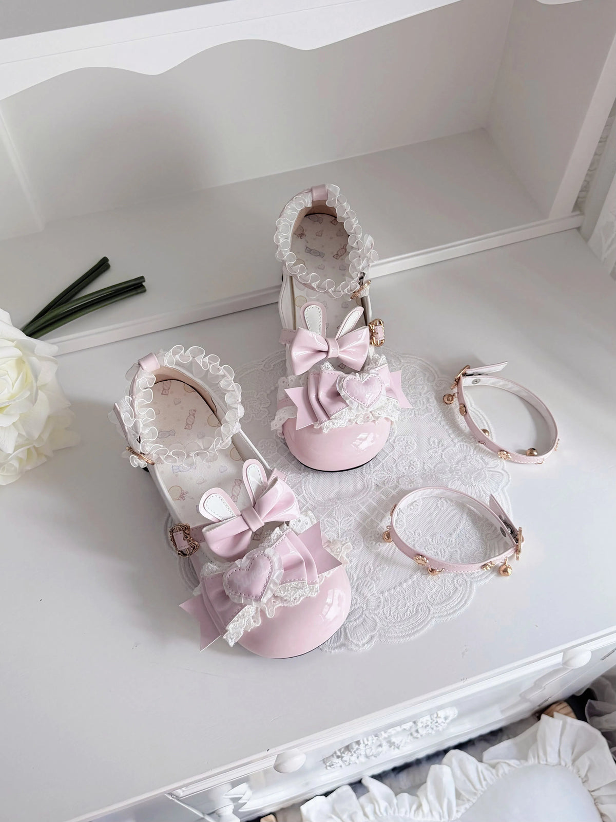 [Sweet Rabbit Heart Knot] Candy Kitten Original Lolita Sweet Girl Bow Versatile Cat Paw Shoes Irregular Heel Women's Shoes