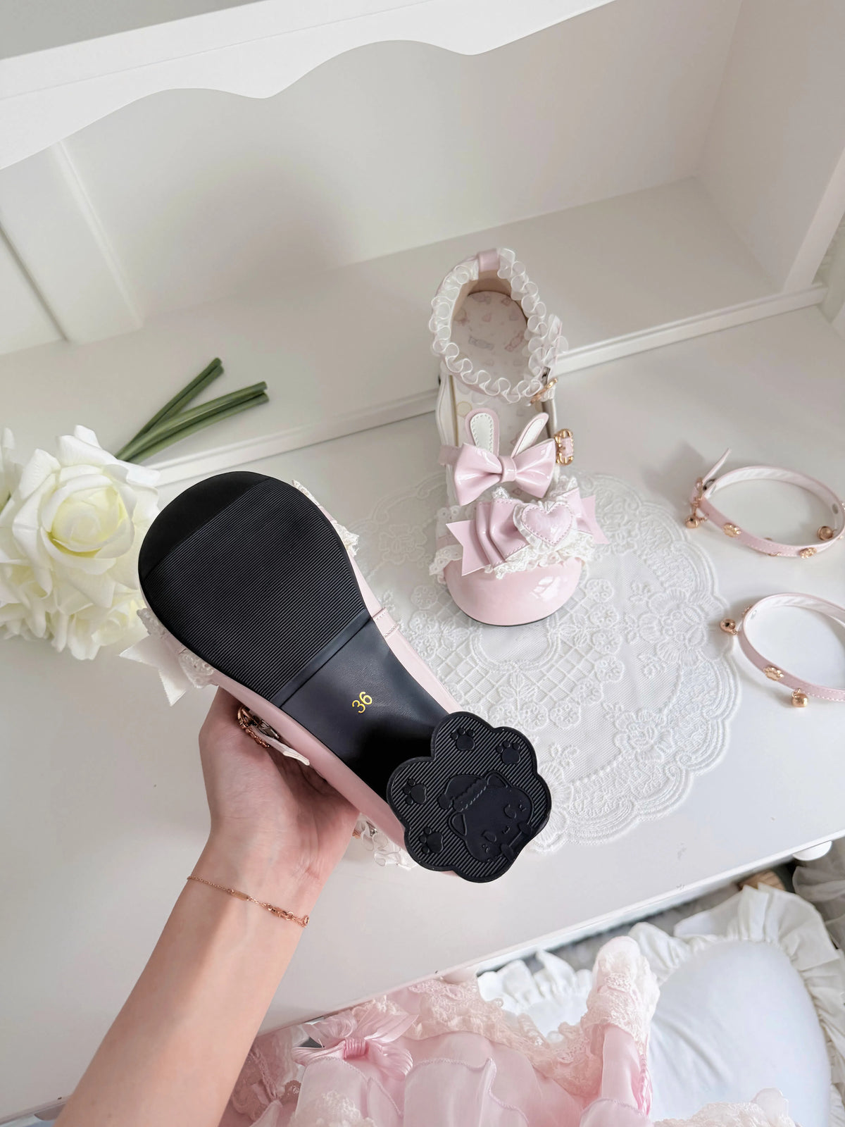 [Sweet Rabbit Heart Knot] Candy Kitten Original Lolita Sweet Girl Bow Versatile Cat Paw Shoes Irregular Heel Women's Shoes