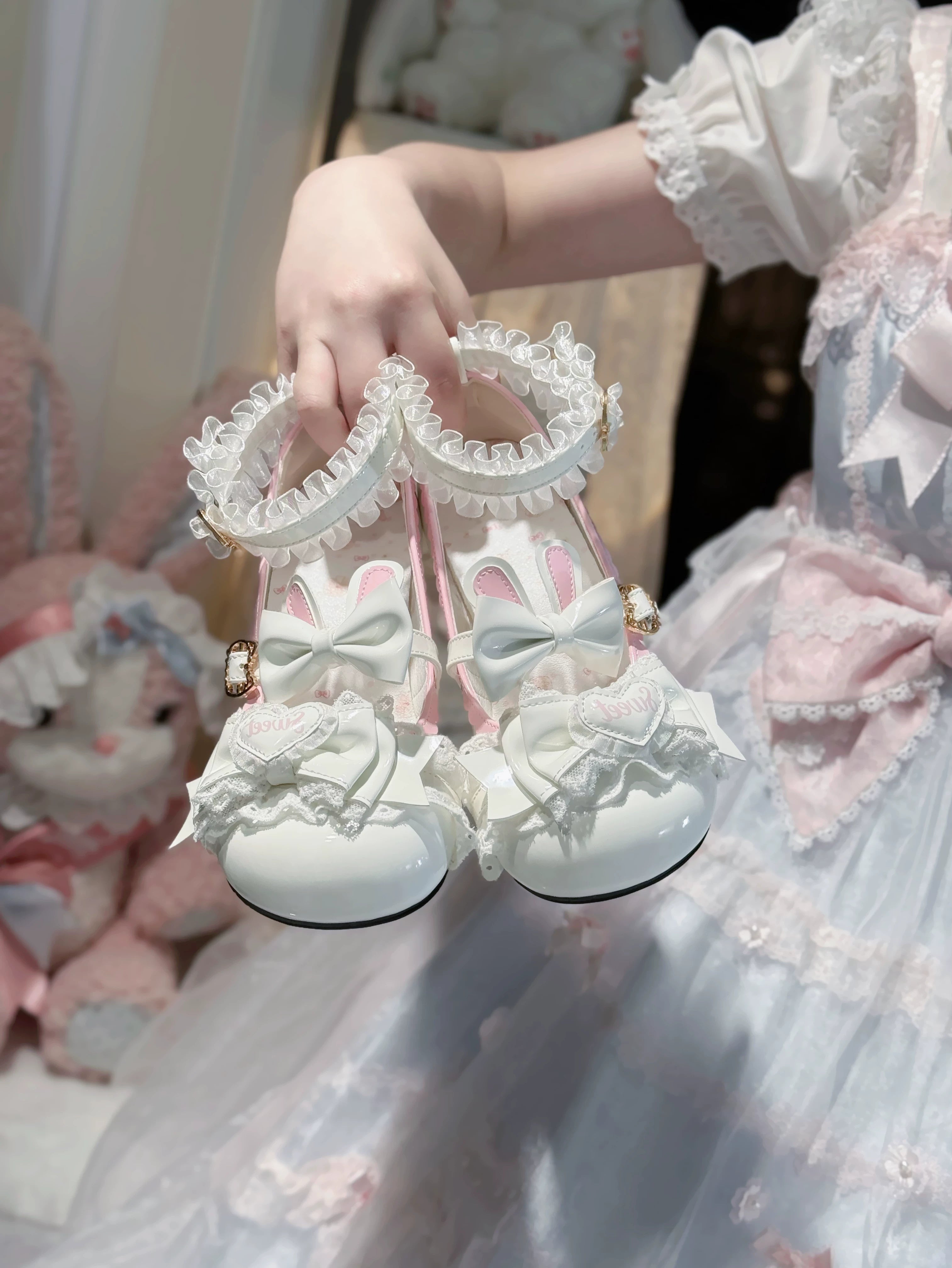 [Sweet Rabbit Heart Knot] Candy Kitten Original Lolita Sweet Girl Bow Versatile Cat Paw Shoes Irregular Heel Women's Shoes