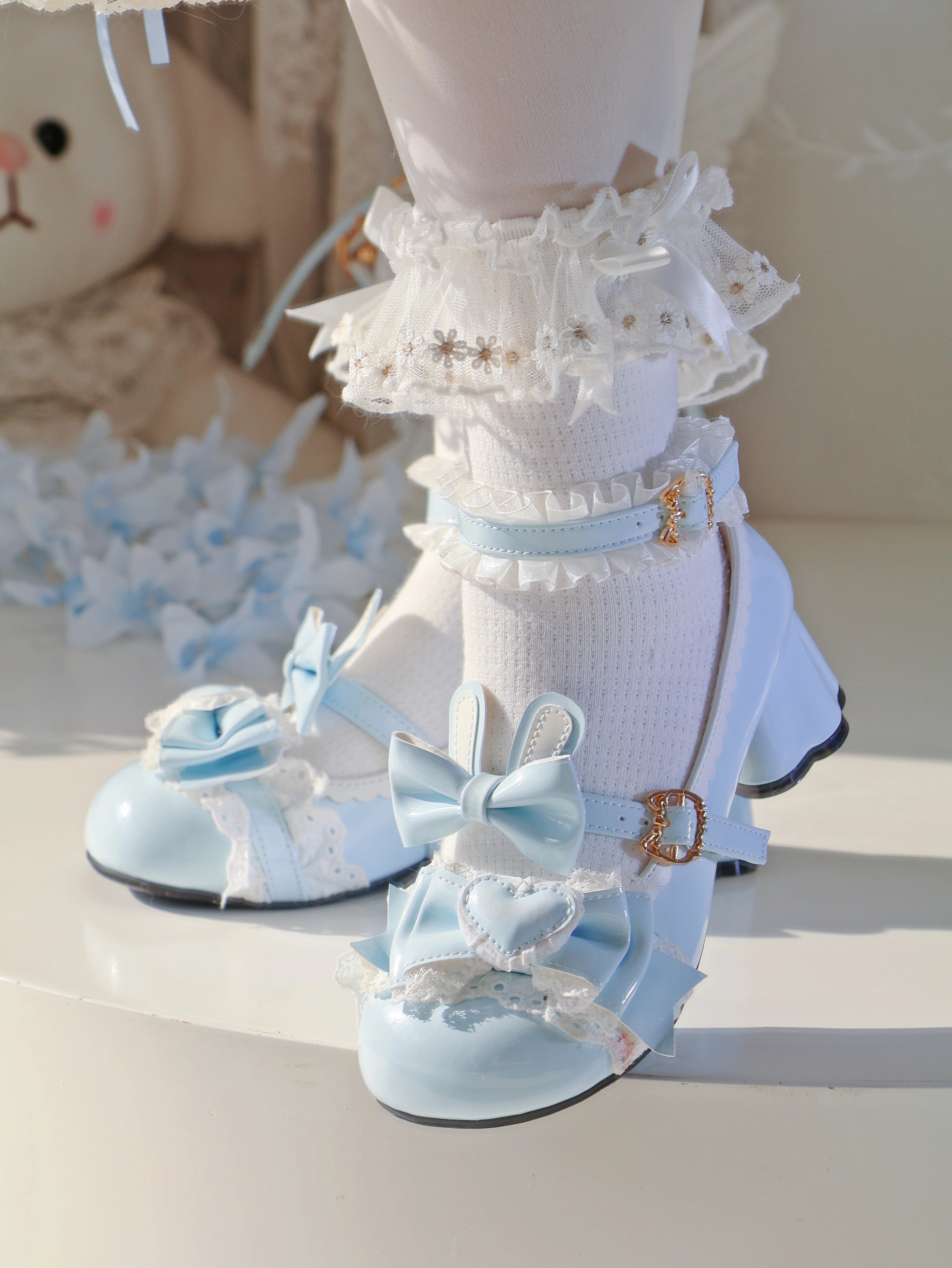 [Sweet Rabbit Heart Knot] Candy Kitten Original Lolita Sweet Girl Bow Versatile Cat Paw Shoes Irregular Heel Women's Shoes