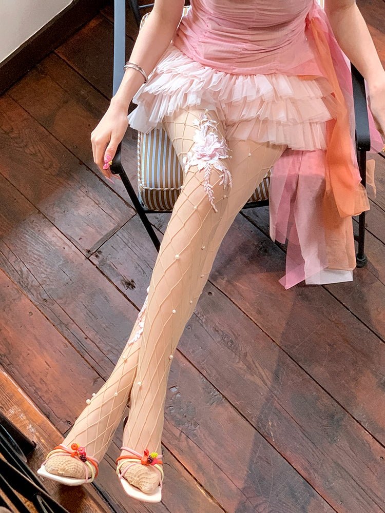 Sweet Lolita Fairy Garden Flower Lace Over - Knee Socks - LolitaEraPinkSweet Lolita Fairy Garden Flower Lace Over - Knee Socks