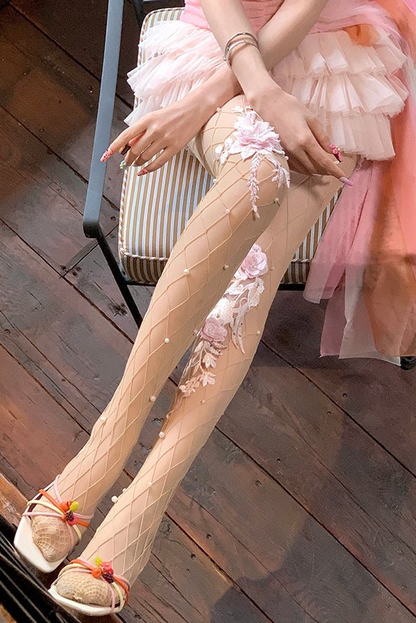 Sweet Lolita Fairy Garden Flower Lace Over - Knee Socks - LolitaEraPinkSweet Lolita Fairy Garden Flower Lace Over - Knee Socks