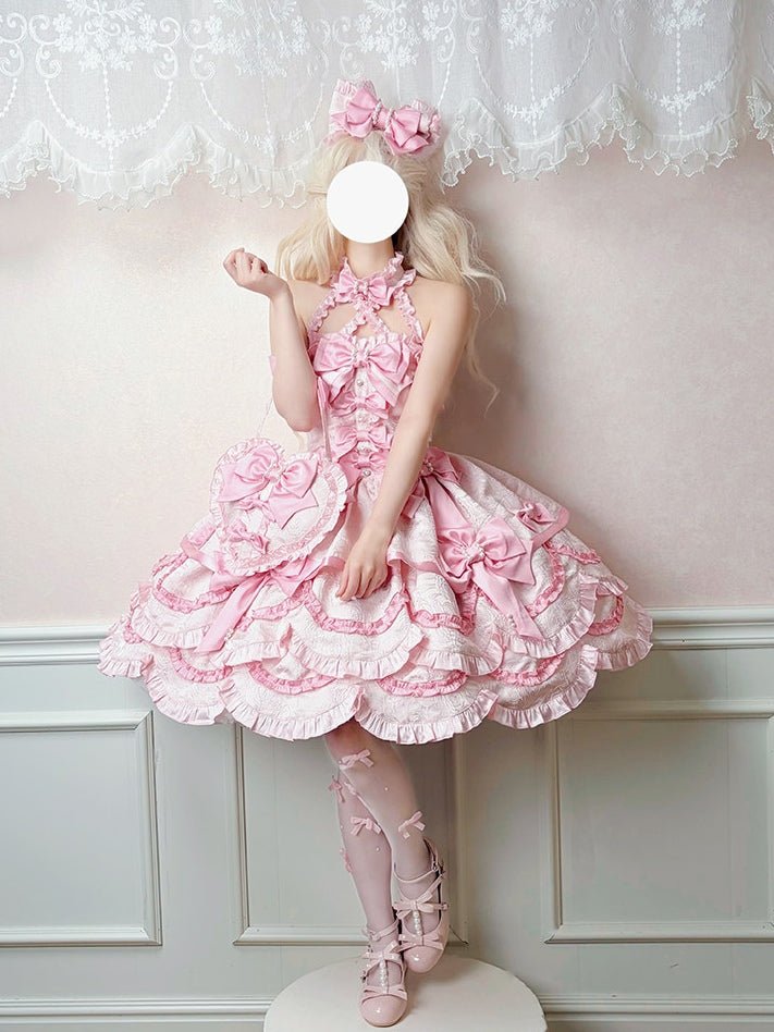Sweet Petal Lolita Sweetheart Halter Pink Dress - LolitaEraPink DressXSSweet Petal Lolita Sweetheart Halter Pink Dress