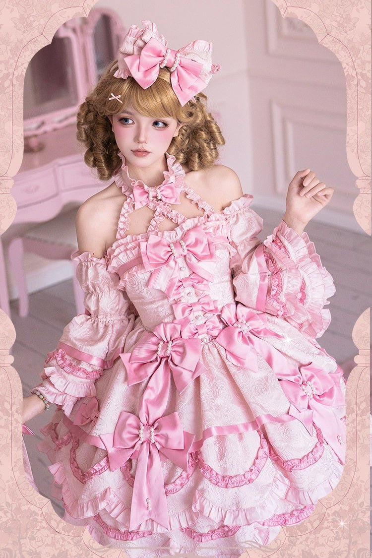 Sweet Petal Lolita Sweetheart Halter Pink Dress - LolitaEraPink DressXSSweet Petal Lolita Sweetheart Halter Pink Dress