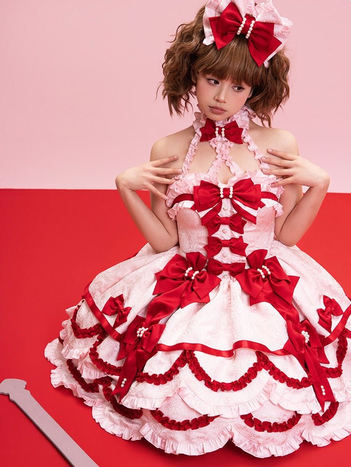 Sweet Petal Lolita Sweetheart Halter Red & Pink Dress - LolitaEraRed & Pink DressXSSweet Petal Lolita Sweetheart Halter Red & Pink Dress
