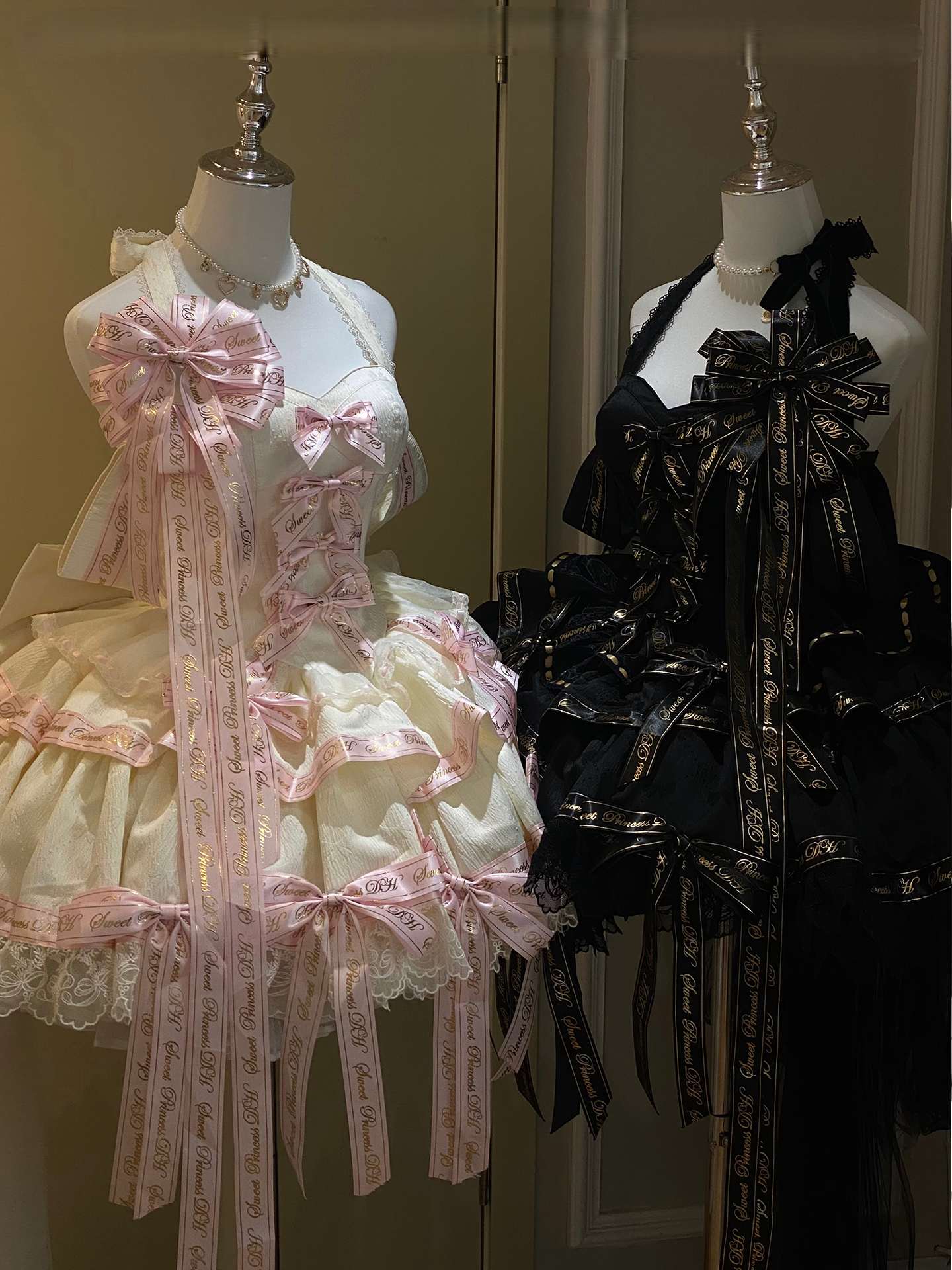 Sweet Pink Luxurious Satin Princess Black Dress - LolitaEraBlack DressSSweet Pink Luxurious Satin Princess Black Dress