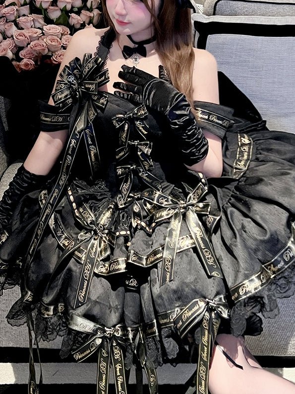 Sweet Pink Luxurious Satin Princess Black Dress - LolitaEraBlack DressSSweet Pink Luxurious Satin Princess Black Dress
