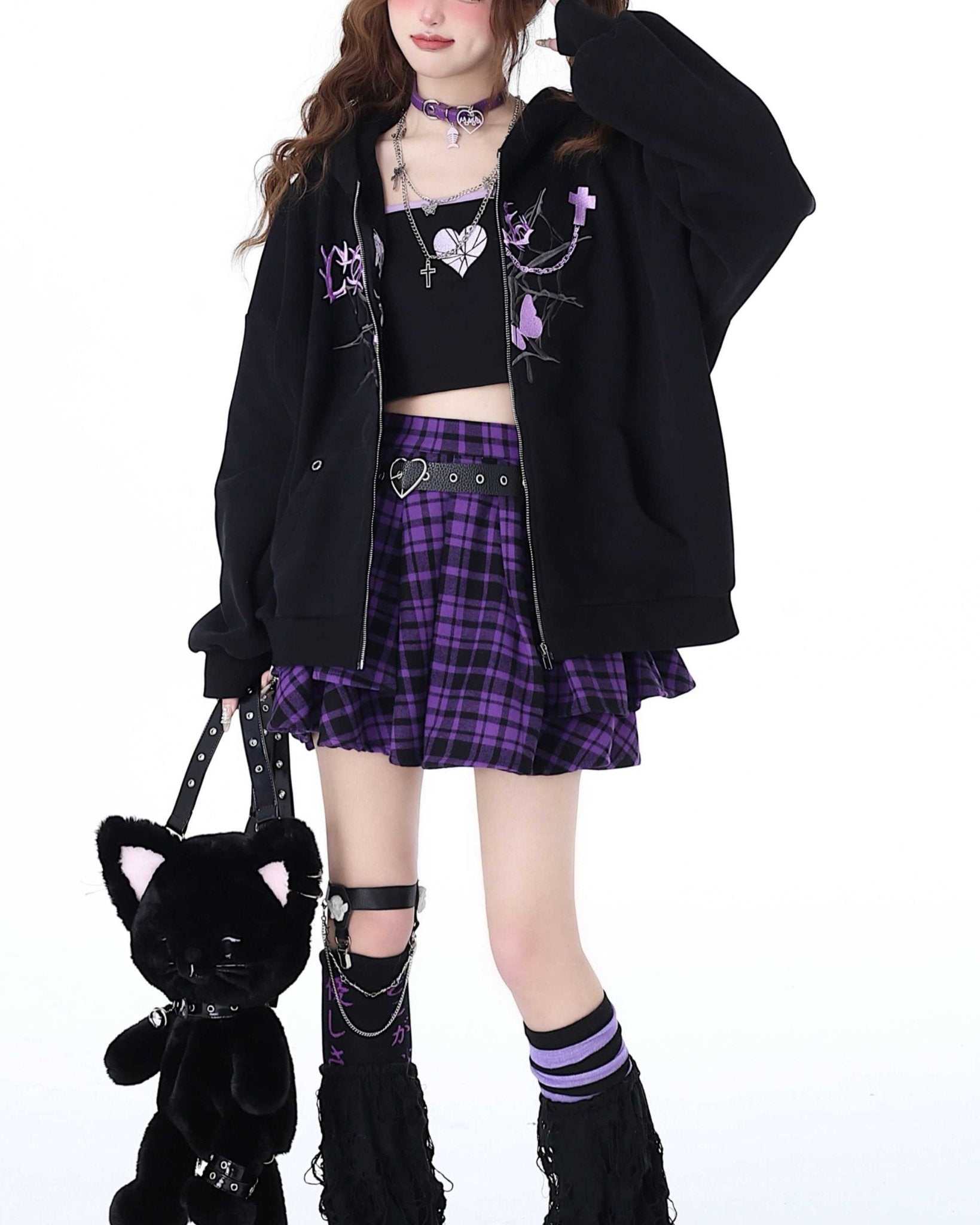 Sweet Punk Y2K Oversized Hoodie Jacket - LolitaEraBlackSSweet Punk Y2K Oversized Hoodie Jacket
