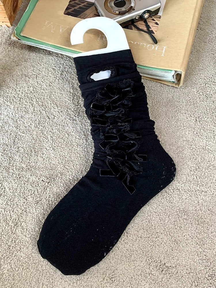 Sweet Retro Bow Accented Socks - LolitaEra