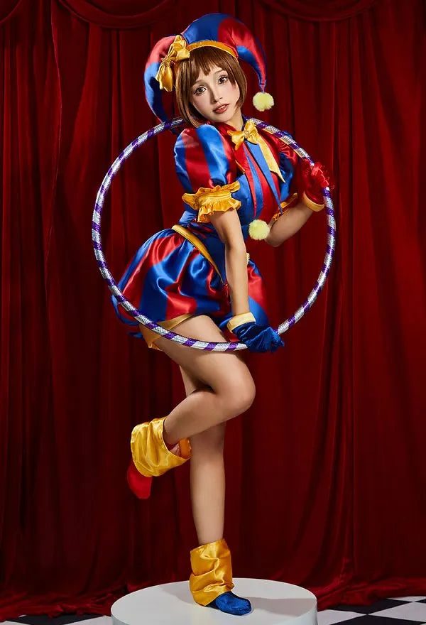 TADC Clown Girl Pomni Cosplay Costume Blue Red Jumpsuit and Hat with Gloves and Socks