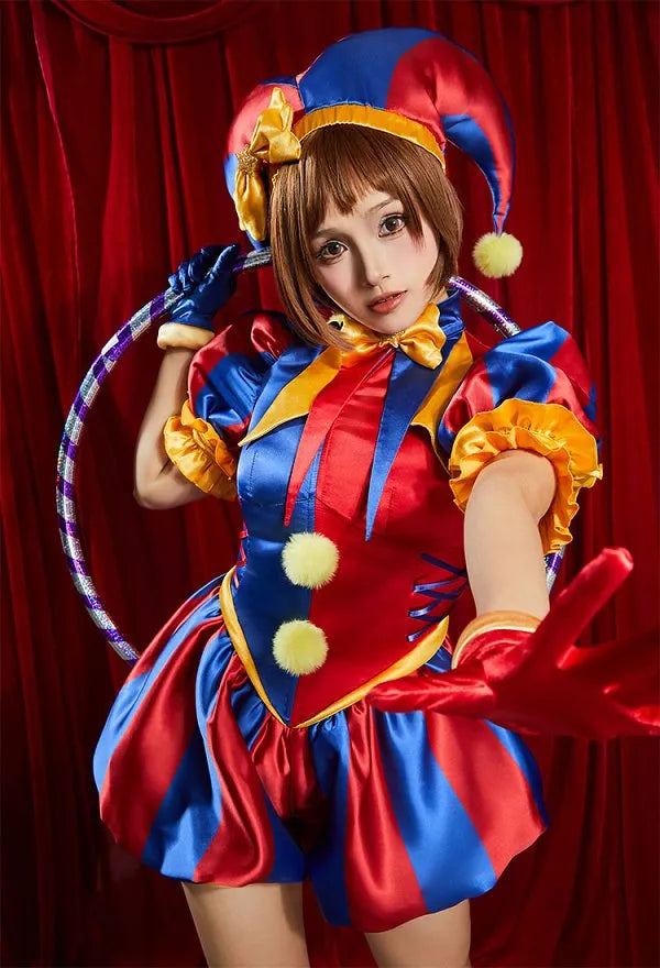 TADC Clown Girl Pomni Cosplay Costume Blue Red Jumpsuit and Hat with Gloves and Socks