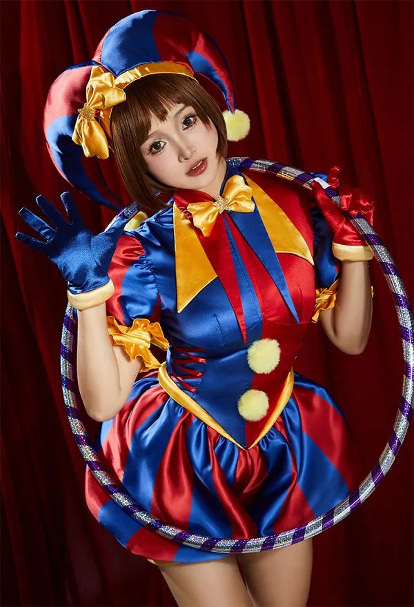 TADC Clown Girl Pomni Cosplay Costume Blue Red Jumpsuit and Hat with Gloves and Socks