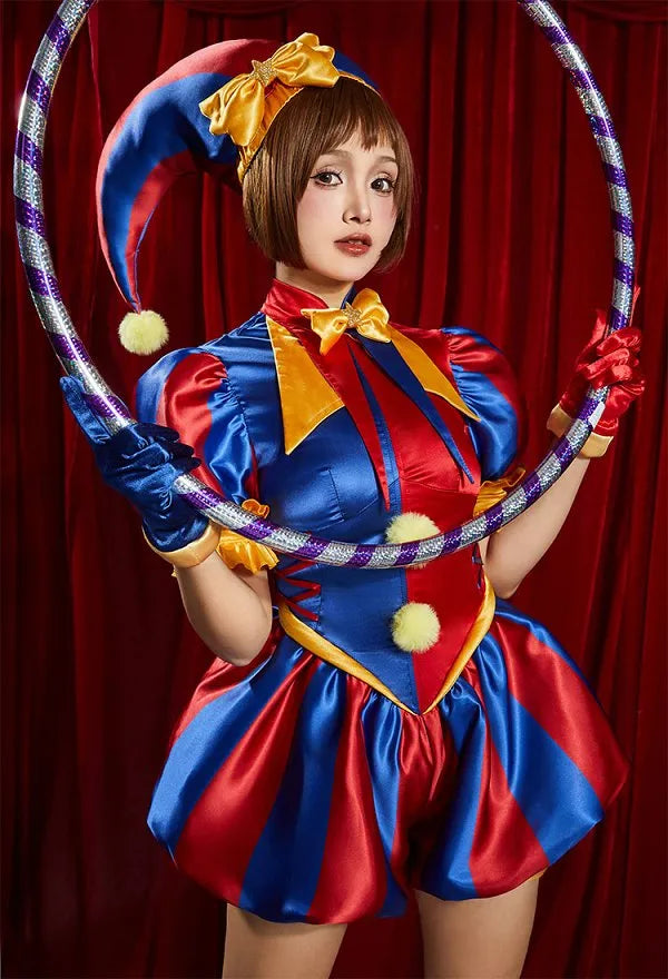 TADC Clown Girl Pomni Cosplay Costume Blue Red Jumpsuit and Hat with Gloves and Socks