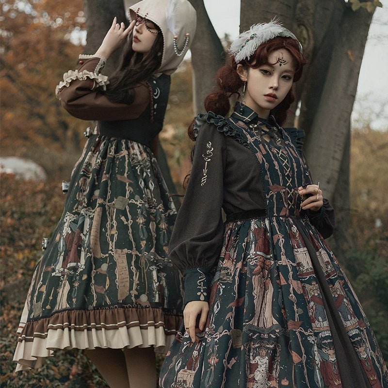 Tarot Card Royal Lolita OP Dress Set 1233 - LolitaEraGreen SetSTarot Card Royal Lolita OP Dress Set 1233