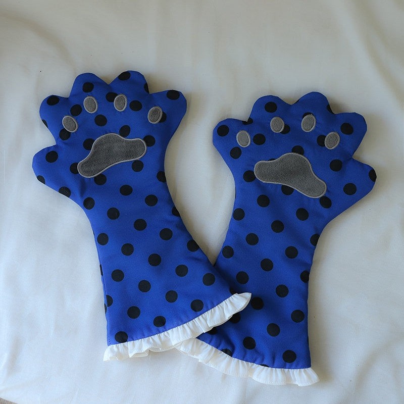 Tea Cup Meow Blue Navy Cat Ear Hat Paw Gloves Apron Sweet Lolita Accessories - LolitaEra