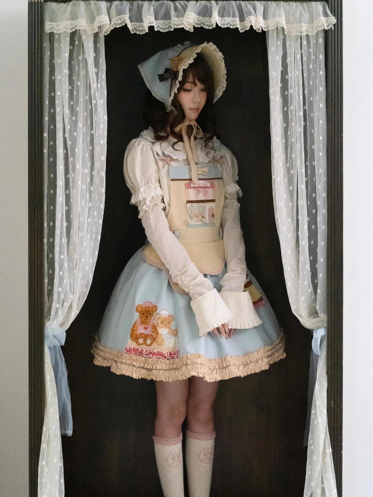 Teddy Bear Bakery Embroidered Cake Applique Sweet Lolita Suspender Skirt Set - LolitaEra