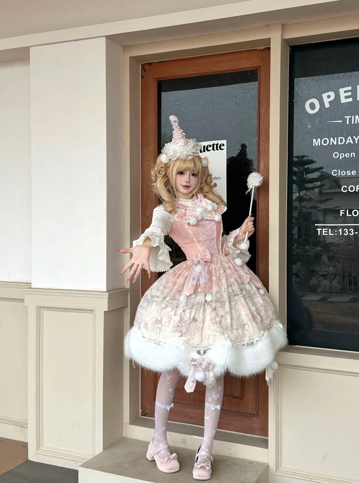 The Time Of Snowdrops Snowflake Print Velour Lolita JSK Dress - LolitaEra